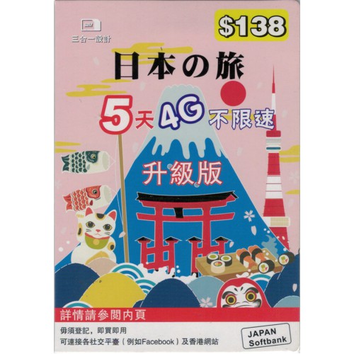 SoftBank日本5天4G上網卡